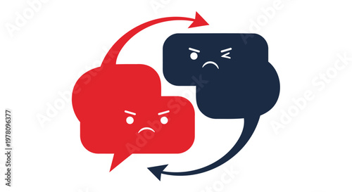 angry speech bubbles, argument icons, conflict illustration, communication problems, vector graphics
