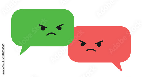angry speech bubbles, chat icons, emoticons, conflict, argument, vector graphics