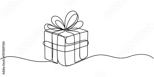 line art drawing of gift box. Wrapped surprise package for christmas or birthday party .Party and celebration. Gift box line art outline vector illustration