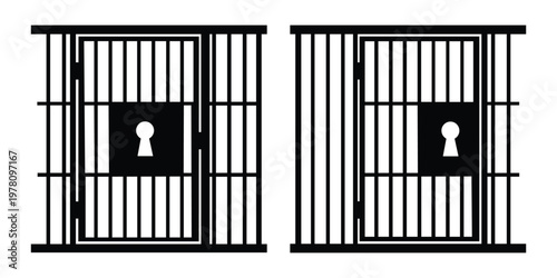 Jail and Prison Cell Icon Vector with Keyhole for Security, Law Enforcement, and Web Design