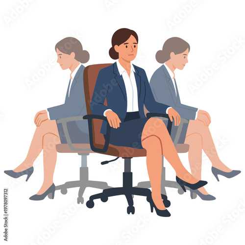 Three businesswomen sitting on a swivel chair in office