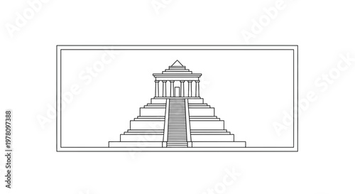 Ancient Pyramid Temple with Columns, Steps, and Geometric Design
