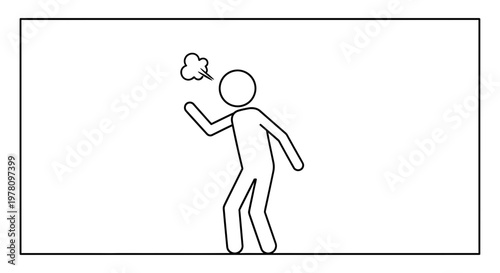 Angry stick figure blowing steam from head, expressing frustration and rage, simple line art