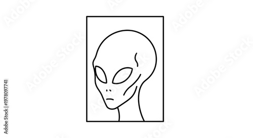 Minimalist Alien Head Outline Icon, Extraterrestrial Being Simple Line Art, Sci-Fi Concept
