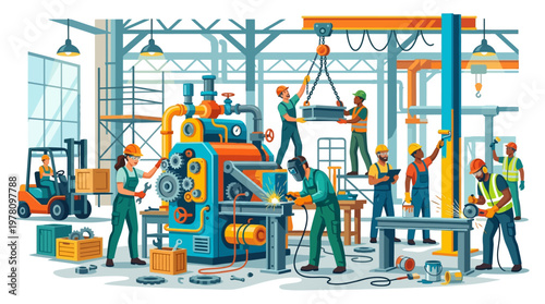 Workers in an industrial factory setting.