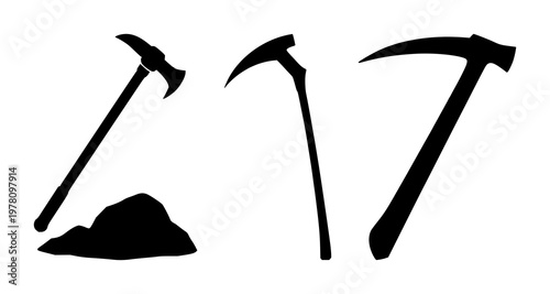 Data mining pickaxe icon set with solid black icon on white background featuring mining, binary code, technology with vector and illustration