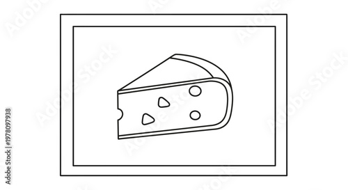 Simple line drawing of a wedge of cheese with holes, isolated on white background.