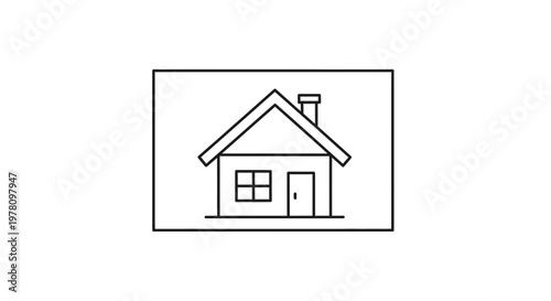 Simple House Icon Outline Drawing, Minimalist Home Symbol, Vector Illustration