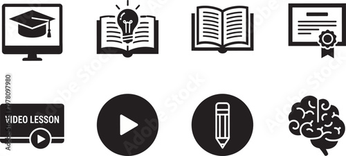 Education and learning icons a comprehensive set representing various aspects of knowledge acquisition