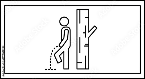 Man Urinating Against Tree in Forest, Outdoor Nature Scene