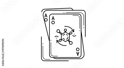 Two Aces Playing Cards with Chemical Molecule Icon, Representing Science and Chance