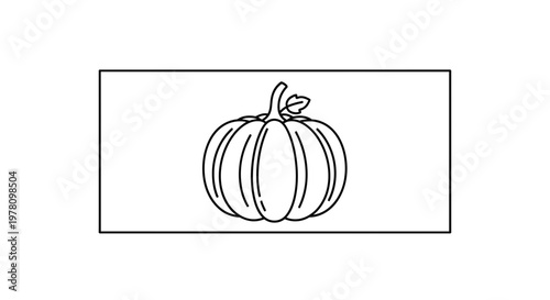 Simple Outline Illustration of a Pumpkin with Stem and Leaf on White Background