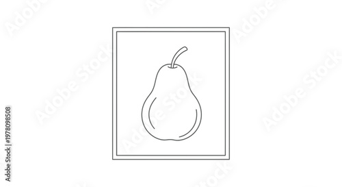 Simple Pear Outline Drawing in a Square Frame
