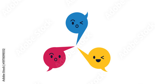 Colorful chat speech bubbles, emoticon faces, conversation icons, vector set