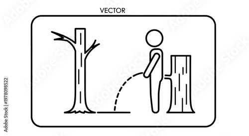 Man urinating on tree, public urination, outdoor toilet concept, vector illustration