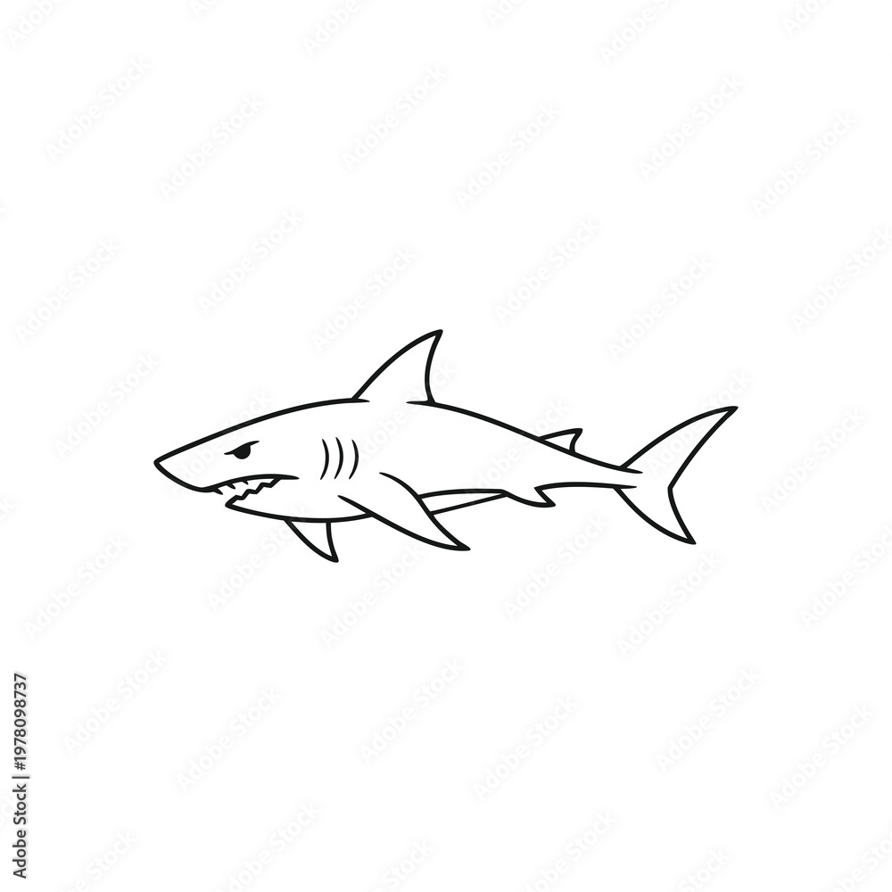 Fototapeta premium Minimalist Shark Outline Design Illustration