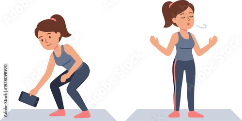 Woman performs intense workout with dumbbell in gym environment sweating heavily