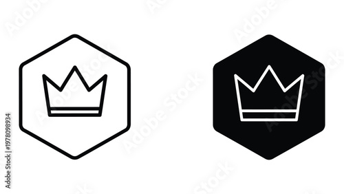 Contrast between white and black crown icons within hexagonal frames