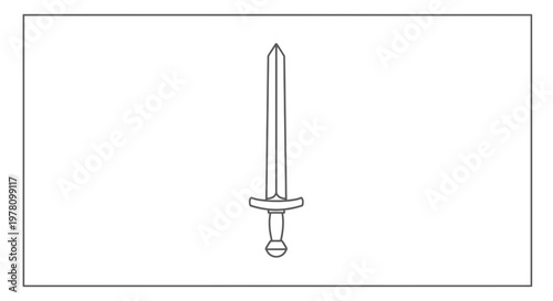 Medieval Sword Icon, Simple Line Art Illustration of a Knight's Weapon on White Background