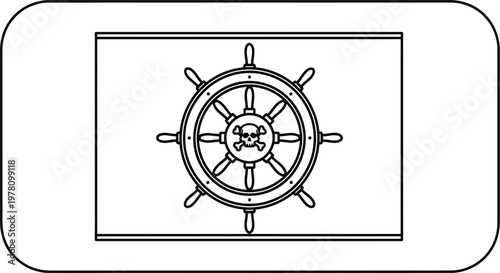 Pirate Ship Wheel with Skull and Crossbones Flag