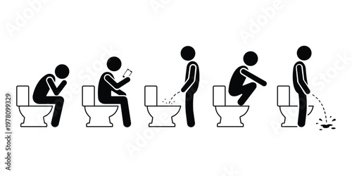 Toilet Usage and Bathroom Etiquette Icon Set Vector Showing Correct and Incorrect Restroom Practices for Public Hygiene and Safety