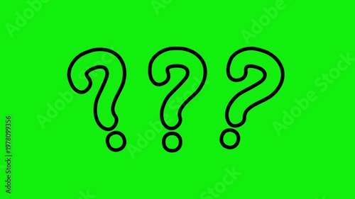 Animated Black Outline Question Marks on Green Screen Background (Chroma Key) for FAQ and Confusion Concept