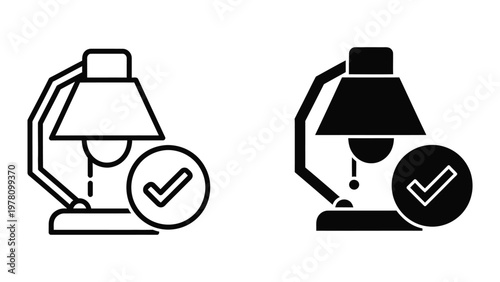Comparison of traditional and modern lamp designs with verification marks