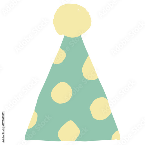 ふわふわパステルバースデー｜ドット柄のパーティー帽子 ポンポン付き 幼稚園・保育園向けイラスト