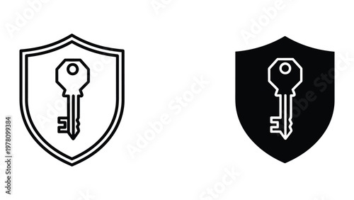Contrasting shield icons featuring keys in different color schemes for security or access themes