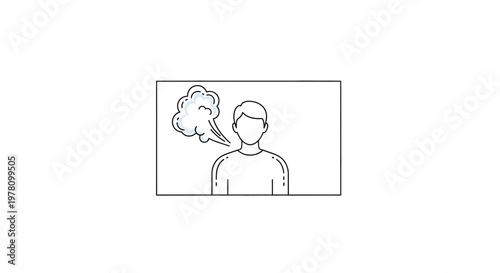 Man exhaling steam or smoke, representing stress, anger, or relief, line art icon