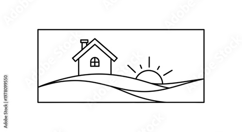 Minimalist House on Rolling Hills at Sunrise