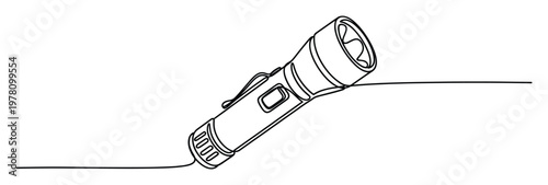 Minimalist one line graphic showcasing a compact handheld flashlight, ideal for modern design applications, technical manuals, and utility product presentations.