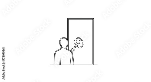 Man Farting Behind Door, Flatulence, Gas, Embarrassment, Funny, Humorous, Line Art