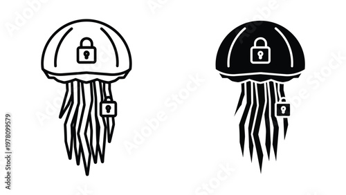 Secure jellyfish icons representing locked data or privacy protection concepts