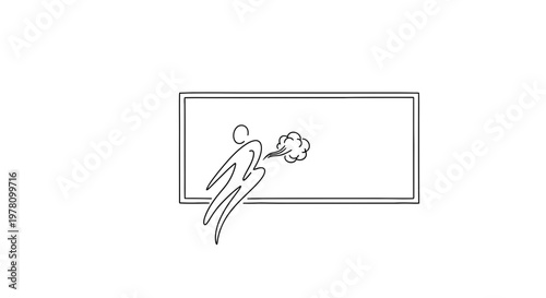 Man farting on a whiteboard, funny concept, simple line drawing