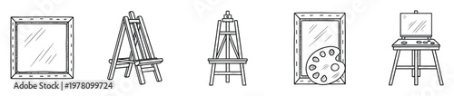 Hand drawn painting and drawing studio equipment collection for artists and hobbyists to use in educational materials and visual media