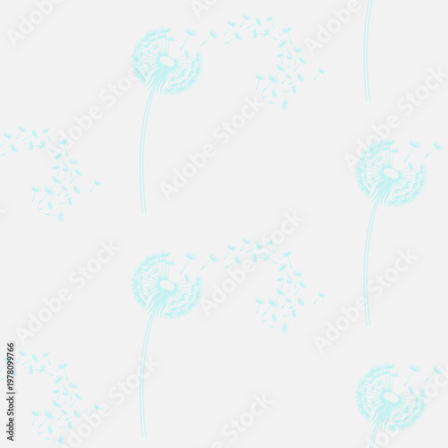 Teal dandelion puffball seamless pattern on white background