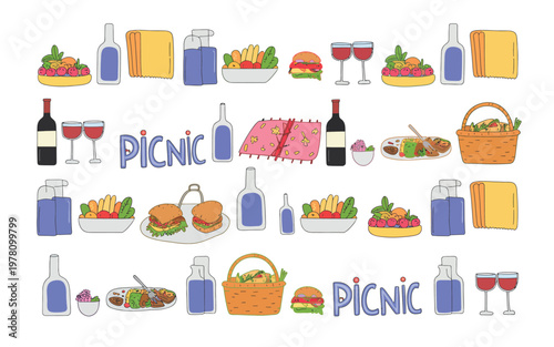 A Whimsical Collection of Picnic Essentials and Food Isolate PNG