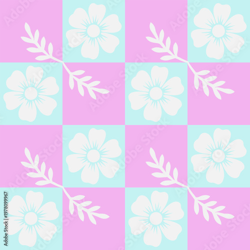 Purple checkerboard floral seamless pattern