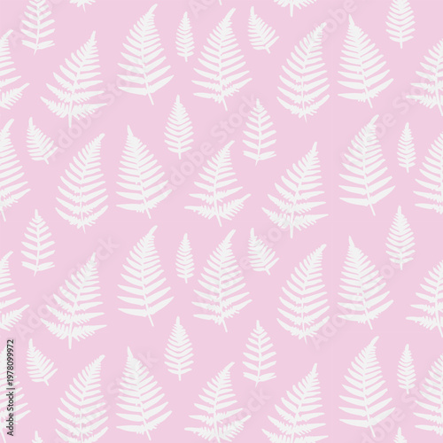 White fern leaves seamless pattern on pink
