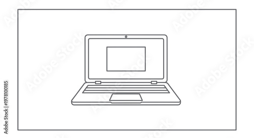 Minimalist Laptop Icon with Blank Screen on White Background - Technology Concept