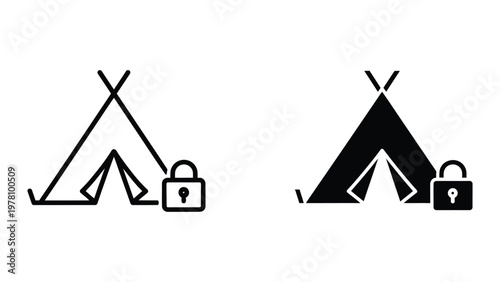 Comparison of secured and unsecured camping tents with padlock icons