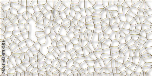Golden gradient lines stroke abstract white crystalized broken glass background with shadows. Voronoi diagram background. abstract desktop texture design digital art wallpaper, vector illustration.	