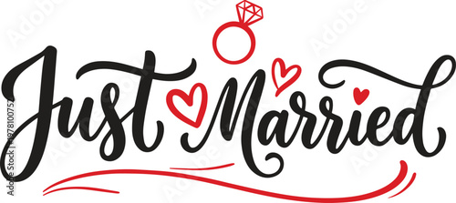 Just Married Hand Lettering Typography Elegant Script Wedding Quote Vector Design for cards