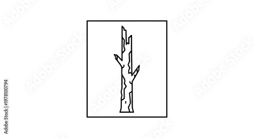 Minimalist Outline of a Dead Tree Trunk with Broken Branches