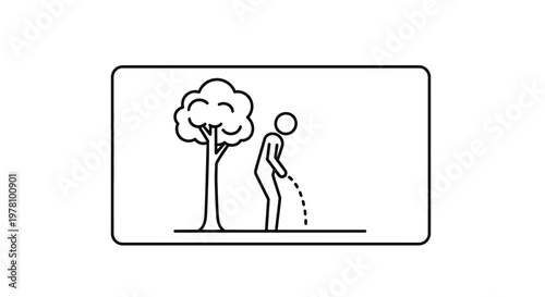 Man Urinating Behind Tree Icon - Public Restroom Symbol Concept