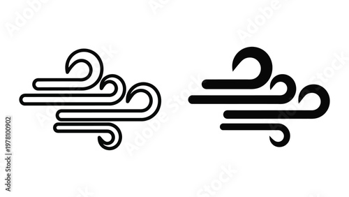 Comparison of two different stylized wind or breeze symbol designs in black and white