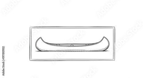 Hand-drawn sketch of a canoe, isolated on white background, minimalist design