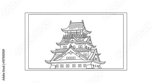 Japanese Castle Sketch - Traditional Architecture Outline