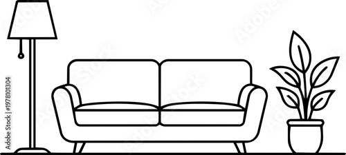 Minimalist Living Room Line Art Vector Interior Design Scene